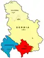 Territory controlled by Liberation Army of Preševo, Medveđa and Bujanovac in 2001