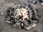 Placing of meat on the fire