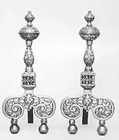 English brass and enamel andirons, c. 1680