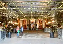 Courtyard of the Palace Hotel, with strings of lights over it