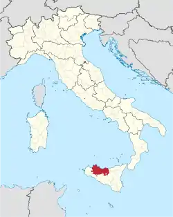 Map highlighting the location of the province of Palermo in Italy