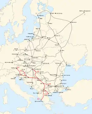 Pan-European Corridor X runs across southern Eastern Europe from Austria to Greece