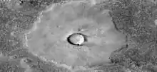 Pancake crater, note the flat top and lack of a visible rampart.  Image is from CTX.