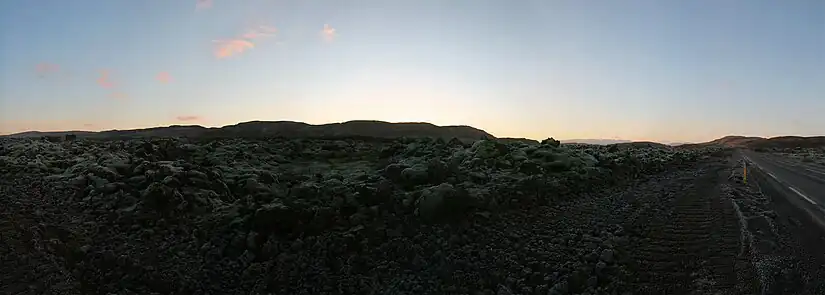 Panorama of Grábrókarhraun at dawn, November 2007