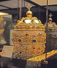 The Papal tiara, worn by the popes to symbolize their authority within the Catholic Church, was last used in 1963 (St. Peter's Basilica, Vatican City).