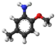 Ball-and-stick model of the para-cresidine molecule