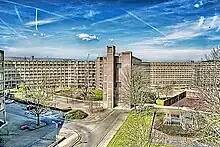 Panorama of a brutalist housing estate