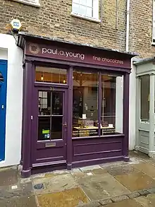 Image of a Paul A Young Fine Chocolates stores in Camden Passage, London.