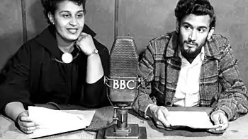 Pauline Henriques and Samuel Selvon reading a story on BBC's Caribbean Voices.  In December 1954, Naipaul joined the staff.