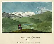 "Andes near Alparmarca, Peru: Sketched from an Elevation of 16,000 Feet", illustration from the South American portion of the United States Exploring Expedition, digitally restored