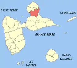 Location of the commune (in red) within Guadeloupe