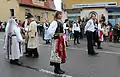 National costumes of the Transylvanian Saxons at a folk dance performed in Germany (February 2015)