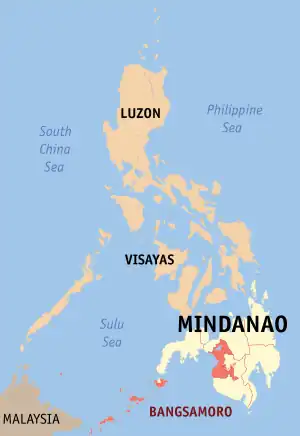 Map of the Philippines highlighting the Bangsamoro Autonomous Region in Muslim Mindanao