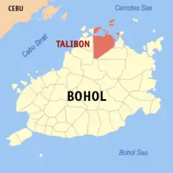 Map of Bohol with Talibon highlighted