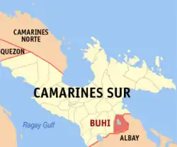 Map of Camarines Sur with Buhi highlighted