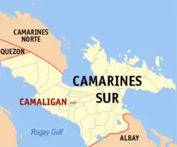 Map of Camarines Sur with Camaligan highlighted