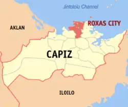 Map of Capiz with Roxas City highlighted