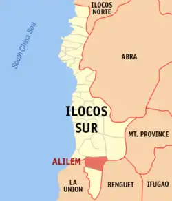 Map of Ilocos Sur with Alilem highlighted