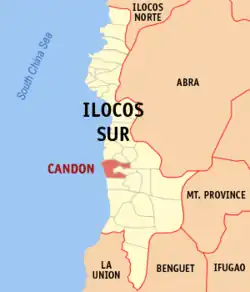 Map of Ilocos Sur with Candon highlighted