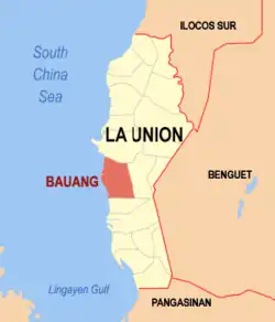 Map of La Union with Bauang highlighted