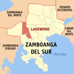 Map of Zamboanga del Sur with Lakewood highlighted