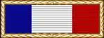 Vertical tricolor ribbon (blue, white, red) with gold border