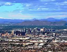 Northern skyline, downtown Phoenix in foreground, "S" mountain clearly visible on high resolution.