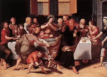 The Last Supper (inscription above the door jamb: 1548), 46.5 × 63 cm, Groeningemuseum, Bruges