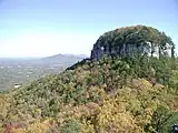 View from the Little Pinnacle at Pilot Mountain State Park.  The MST follows the Sauratown Trail from the Pilot to the mountains seen in the distance.