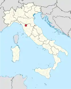 Map highlighting the location of the province of Pistoia in Italy