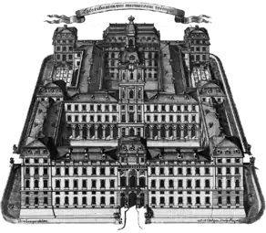 Copperplate engraving of the planned Residential Palace Darmstadt, partly realized