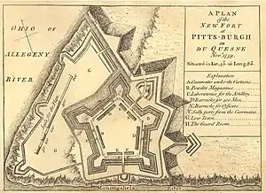 1759: A pre-construction plan for Fort Pitt which did not include the Block House