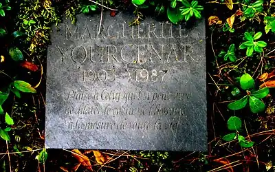 Marguerite Yourcenar funeral plate.