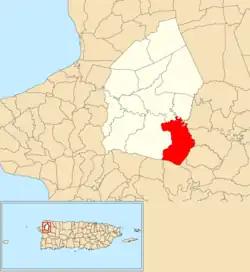 Location of Plata within the municipality of Moca shown in red