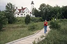 Point Iroquois Lighthouse boardwalk along the Whitefish Bay National Forest Scenic Byway