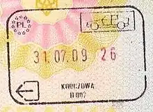 Exit stamp for road travel, issued at Korczowa at Polish-Ukrainian border