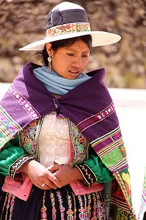 An Indigenous woman in traditional dress near Cochabamba, Bolivia