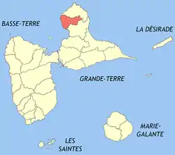 Location of the commune (in red) within Guadeloupe