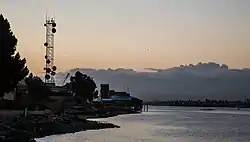 The KTVU/KICU studios (left) overlooking the Oakland Estuary in Oakland's Jack London Square.