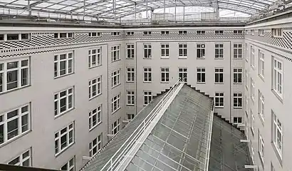 Glass-covered atrium in the interior