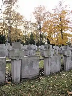 Tombstones of Polish Jews who fell during the siege of Warsaw in 1939 among their gentile colleagues