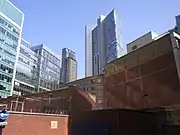 Principal Tower and Place, Shoreditch alongside the Broadgate Tower of the City of London  in September, 2020