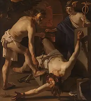 Prometheus Being Chained by Vulcan by Dirck van Baburen (1623)