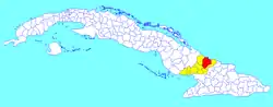 Puerto Padre municipality (red) within  Las Tunas Province (yellow) and Cuba