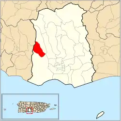 Location of barrio Quebrada Limón within the municipality of Ponce shown in red