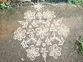 Rangoli is drawn in front of the house especially on festival days