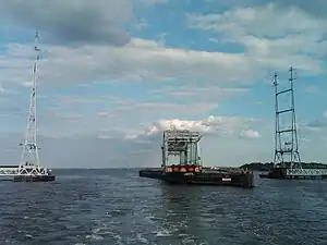 Raritan Bay Drawbridge in its open position, between Perth Amboy and South Amboy, right before the Raritan River drains out into the Raritan Bay