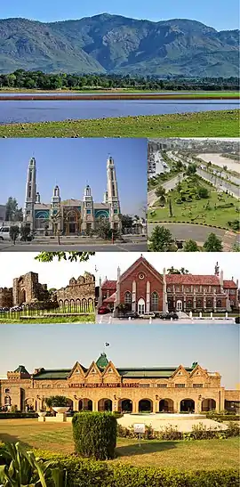 From top, left to right: 
Rawal Lake, Gulshan Dadan Khan Mosque, Bahria Town, Rawat Fort, Christ Church, Rawalpindi Railway Station