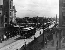 The inauguration of the Regina Municipal Railway in front of the City Hall on 11th Avenue, July 28, 1911.