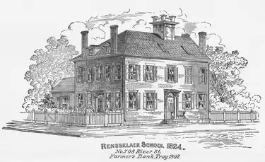 Sketch of a Colonial Georgian-style building with two chimneys on both opposing sides of the roof.